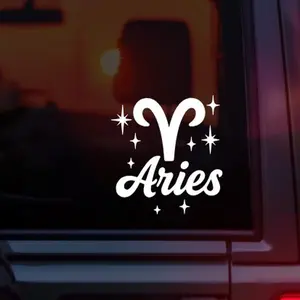 Aries Zodiac Sign Symbol Vinyl Car Decal, Astrology Horoscope Symbol with Aries Name, Celestial Aesthetic Sticker for Cars, Laptops & Water Bottles, Perfect Gift for Aries Season & Fire Signs