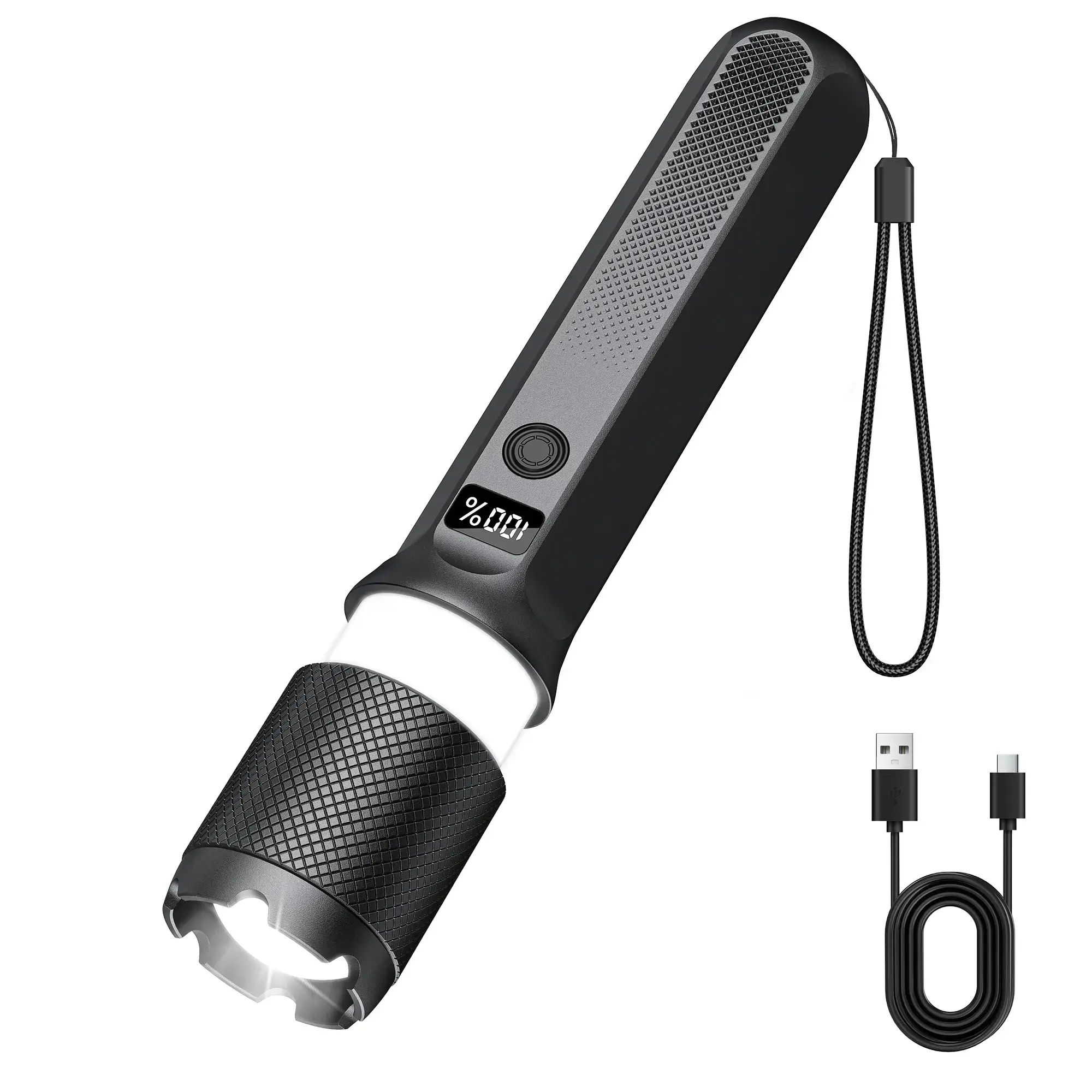 Flashlight LED, 2000LM, Rechargeable, Zoomable, LED Digital Display, Magnetic and Output Port, 7 Lighting Modes, Ultra-Powerful LED Flashlight for Camping/Hiking/Emergency
