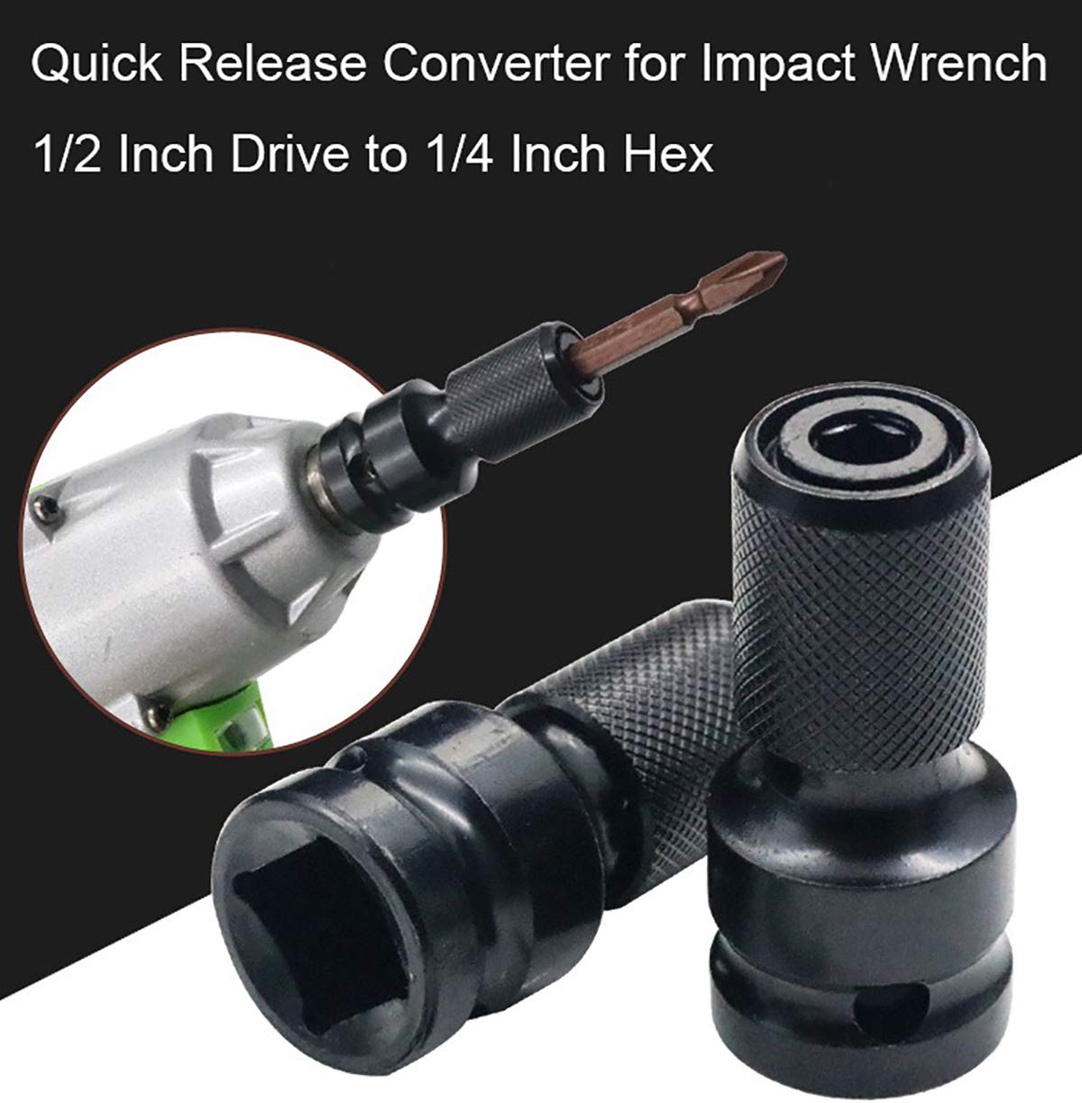 1/2 inch Square Drive to 1/4 inch Hex Female Socket Adapter Converter Chuck Adaptor for Air and Electric Impact Wrench Impact Drill Ratchet Wrench, Quick Release
