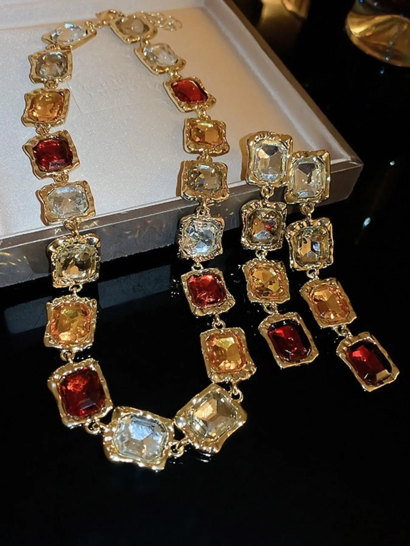 Women's Rhinestone Decorated Vintage Jewelry Set, Exquisite Necklace & Dangle Earrings for Women, Jewelry Set for Party Decoration, Matching Jewelry Set, Necklace And Earring Set