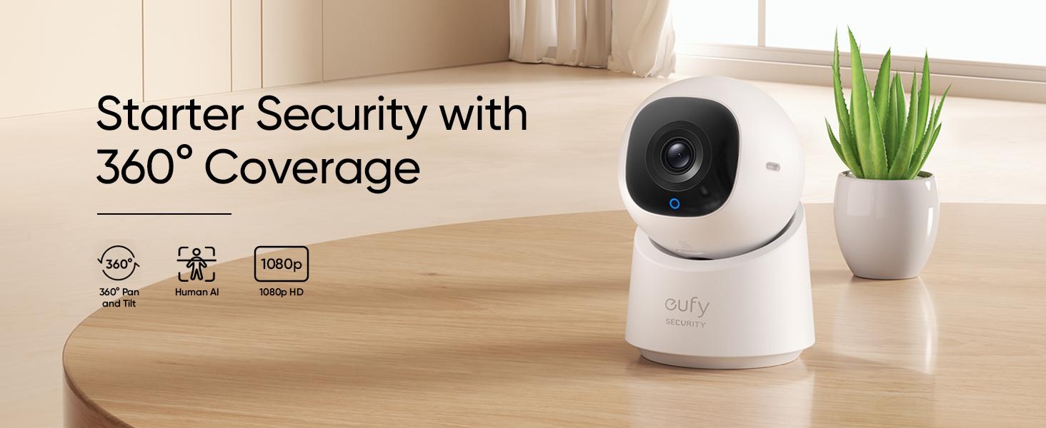 eufy Security Indoor Cam C210, Home Security Camera, 1080p Resolution 360° PTZ, Plug-in Security Indoor Camera with 2.4G Wi-Fi, Human/Motion AI, Night Vision, AI Tracking, HomeBase 3 Compatible