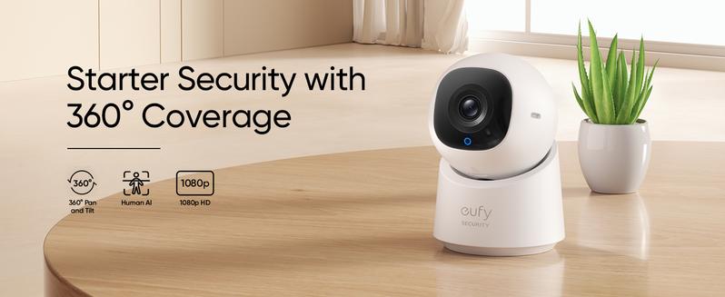 eufy Security Indoor Cam C210, Home Security Camera, 1080p Resolution 360° PTZ, Plug-in Security Indoor Camera with 2.4G Wi-Fi, Human/Motion AI, Night Vision, AI Tracking, HomeBase 3 Compatible