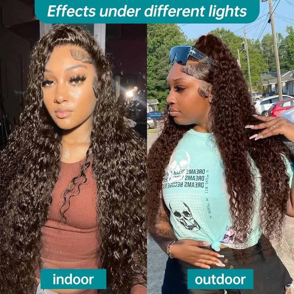 Chocolate Brown Deep Wave Lace Front Human Hair Wig 13x6 13x4 Water Curly Wigs Pre Plucked Color Hd Lace Frontal Wig For Women 180 Density 28 30 32 Inch