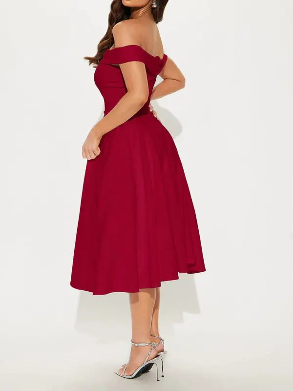 Yara Off Shoulder Midi Dress - Red - TikTok Shop