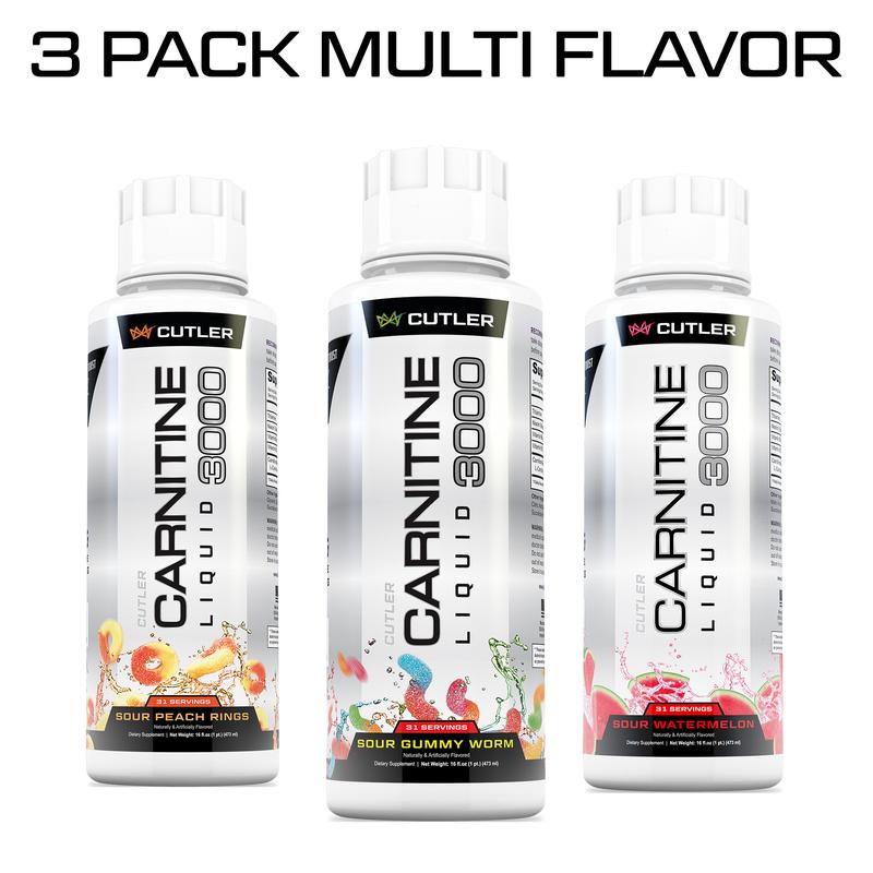 Cutler Nutrition 3 Pack Multi Flavor Carnitine Liquid 3000 Energy Sport Beverage Drink Variety Pack US Edition