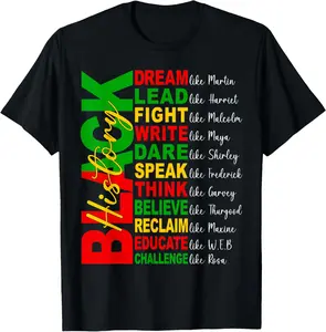 Black History Month Dream Lead Write Dare Men Women Casual Short Sleeve Cotton T-Shirt