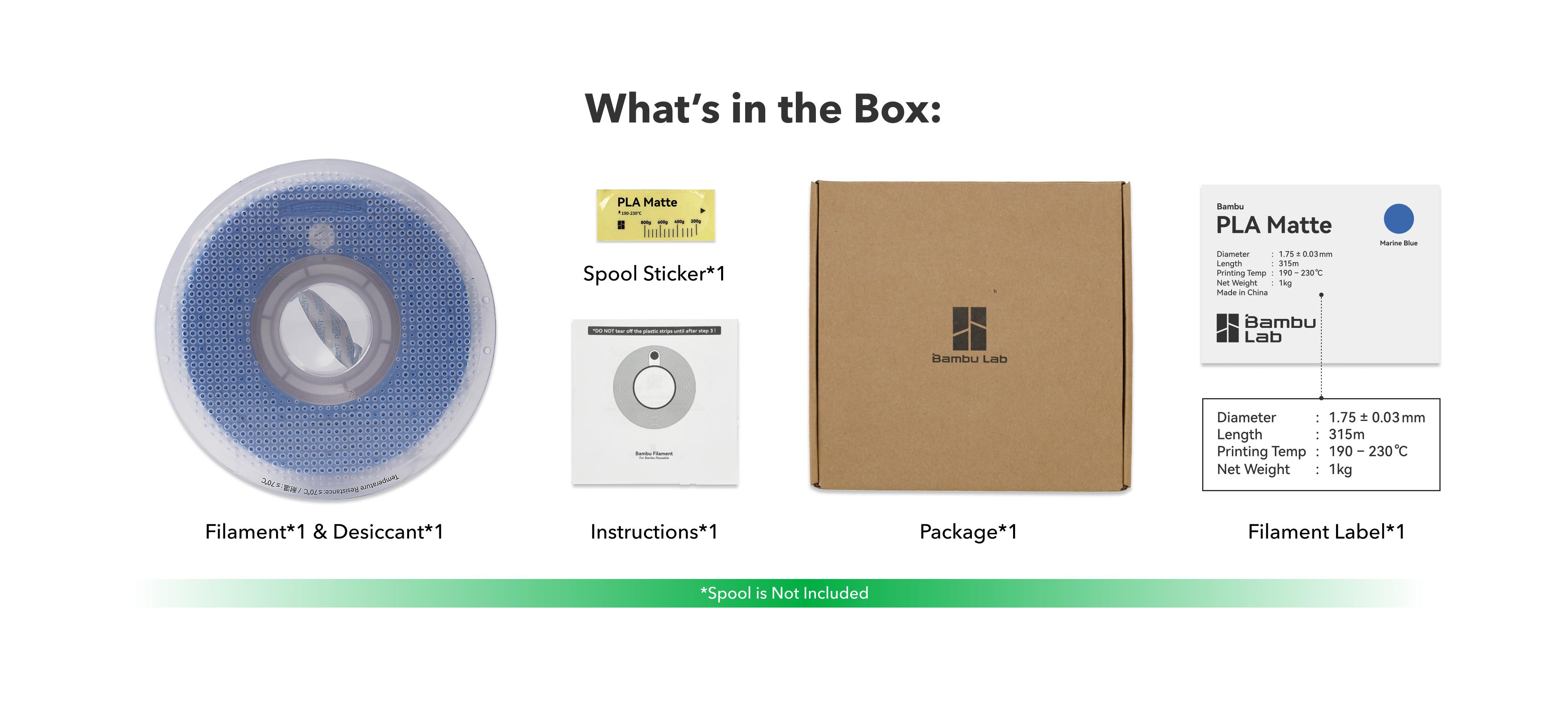 Bambu Lab Matte PLA 3D Printer Filament, 1.75mm PLA 3D Printing Filament Dimensional Accuracy +/- 0.03 mm, Fast Printing RFID PLA, No Warping & Tangling, 3D Print Material with Reusable 1kg Spool