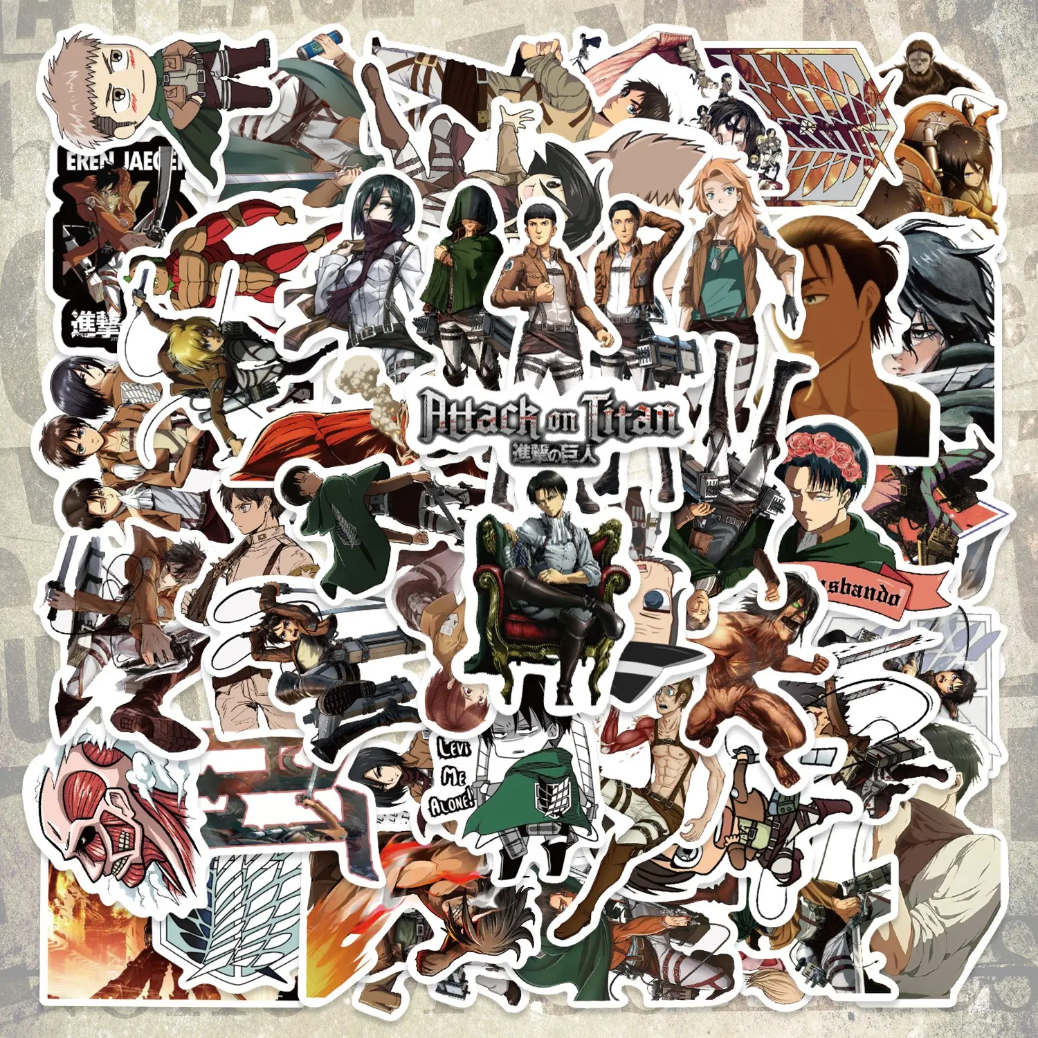50pcs Attack on Titan Anime Stickers Pack, Waterproof Anime Design Eren & Levi Ackerman Decals for Laptop, Water Bottle, Notebook & Skateboard, Anime Fan Gift, Fun Stickers, Stickers Kit, Scrapbook Accessories
