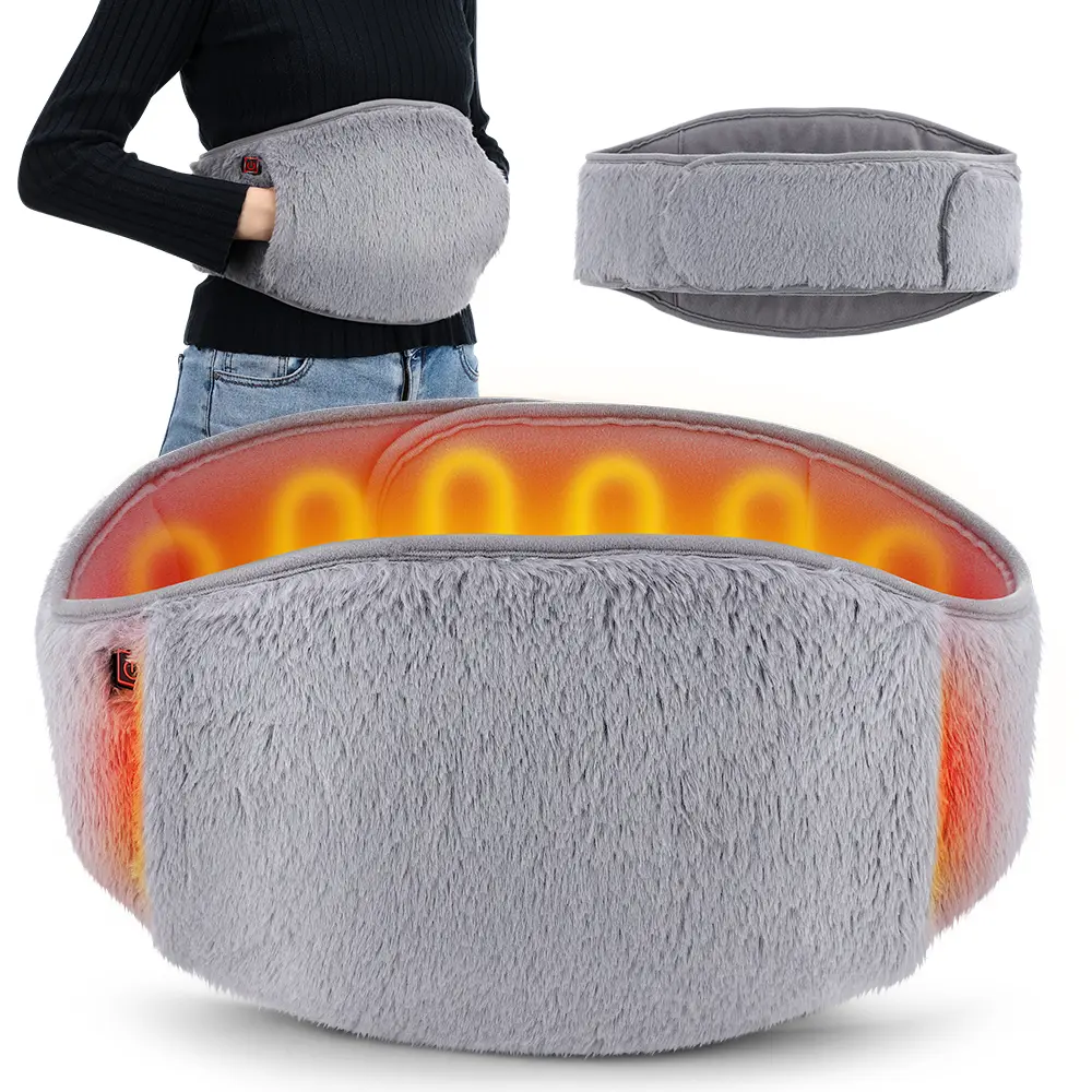All-in-One USB Powered Waist & Hand Heating Pad, 3 Temperature Modes Soft Velvet Abdomen Warmer with Power Bank Pocket, Portable Body Heat Belt for Office, Bedroom & Outdoor Travel
