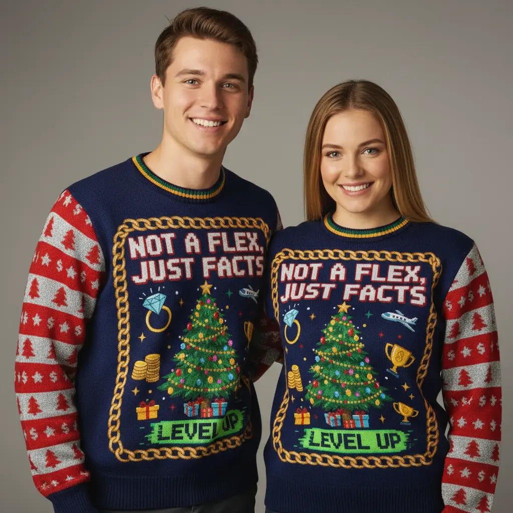 Rich Lifestyle Theme Money Bag & Plane Ugly Christmas Sweater