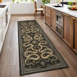 Garvee Snake Washable Runners for Hallways 2x6 Runner Rug for Kitchen Non Slip with Rubber Back Forest Soft Low-Pile Stain Resistant Thin Carpet for Bedroom Bedroom Laundry Room Dark Grey