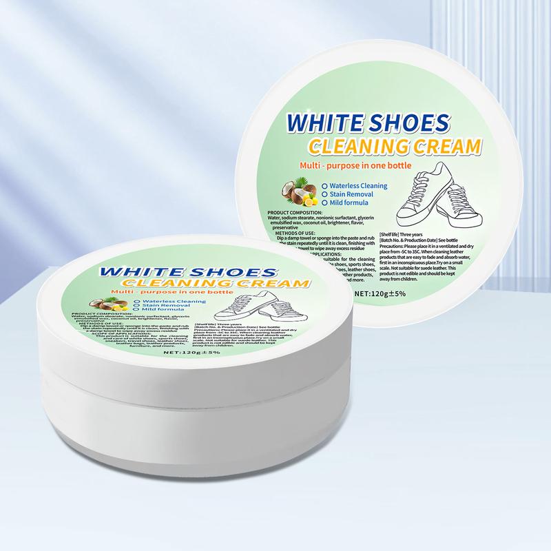White Shoes Cleaning Cream Multi-Purpose Paste for Sneakers Leather Shoes Sofas Pool Grime Sink Bathroom Stains Powerful One-Brush Clean 1 Box Pack