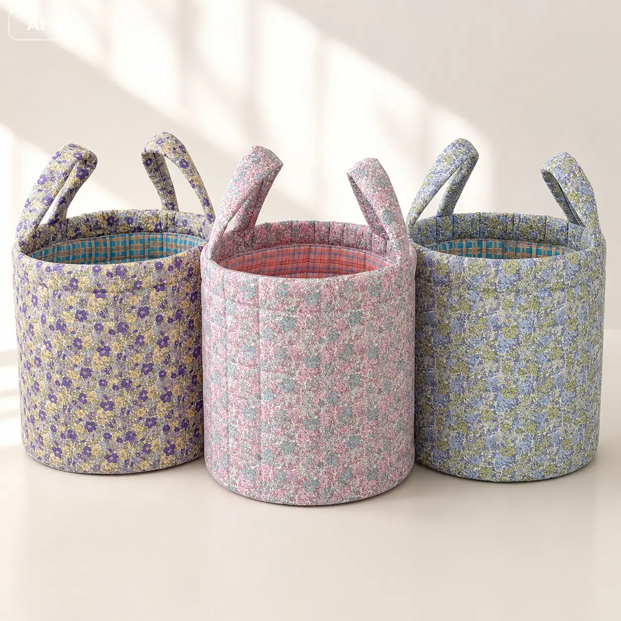 Women's French Vintage Floral Quilted Stitching Barrel Body Storage Basket - Large Home Organizer, Foldable Open-Top Laundry Hamper, Dirty Clothes Basket for Clothes, Toys, Room Decor with Retro Flower Accent, Throw Pillow Compatibility