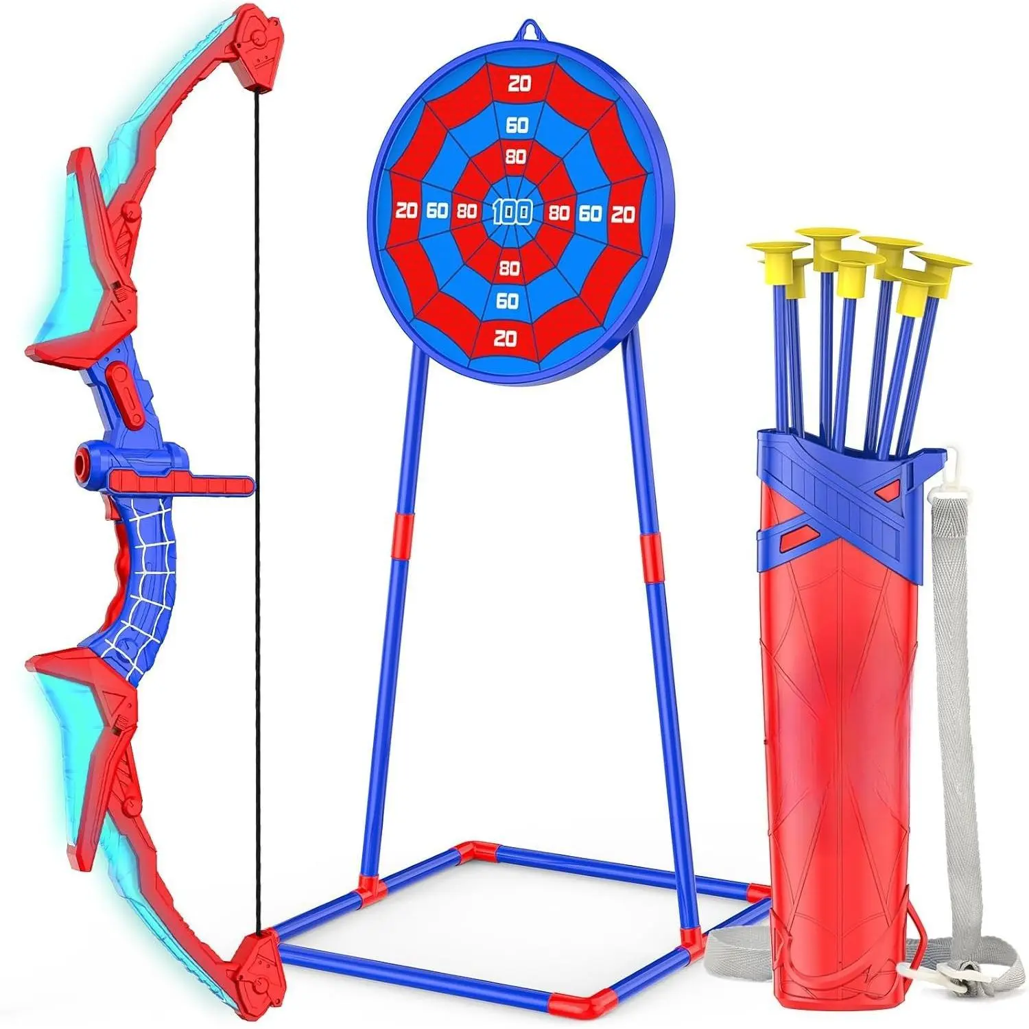 Z-OGP5 Bow and Arrow Set for Kids, LED Light Up Archery Set with 7 Suction Cup Arrows, Quiver & Standing Web Target for Indoor/Outdoor, Birthday Gifts Toys for 4 5 6 7 8 9 10 12 Year Old Boys Girls
