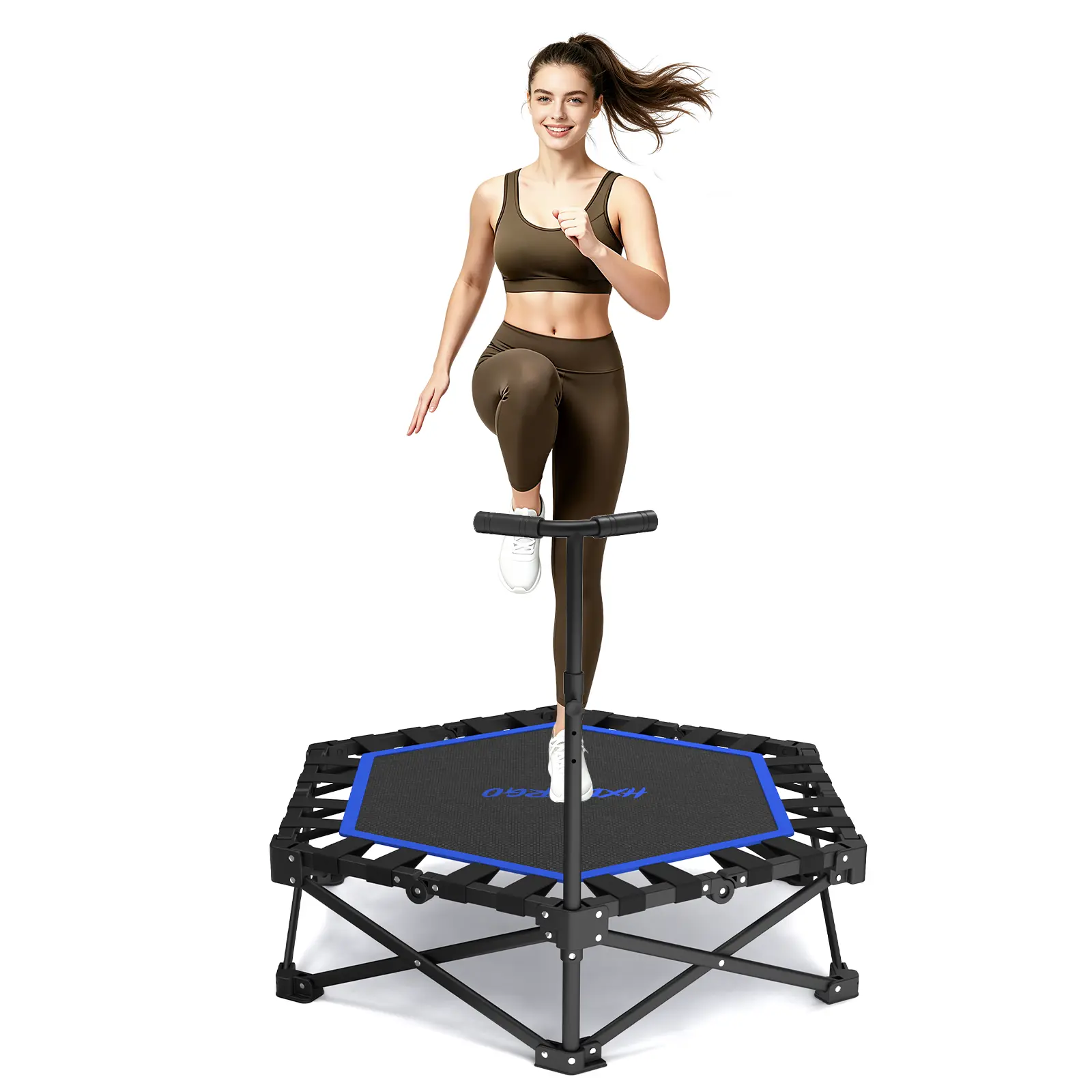 HXD-ERGO Mini Trampoline for Adults with Bar workout equipment Max Load 460lbs Easy to assemble home gym equipment with Adjustable Foam Handle   Foldable Trampoline. back to school