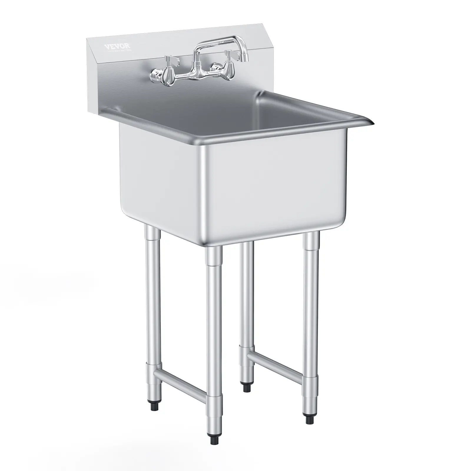 【Summerfinds】VEVOR Stainless Steel Prep & Utility Sink 1 Compartment Free Standing Small Sink Include Faucet & legs21"x41" Commercial Single Bowl Sinks for GarageRestaurantKitchenLaundryNSF Certified