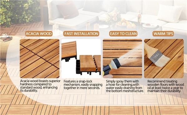 【27pcs】Yaheetech Acacia Wood Flooring Tiles - Waterproof Interlocking for Outdoor & Indoor/Patio/Garden/Deck, 12x12in - Durable & Natural Material