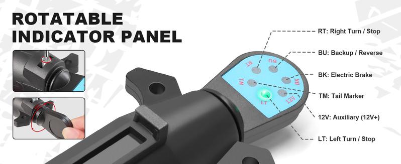 DIBMS 7 Pin Trailer Plug Tester, 7 Way Wiring Tester for RV, Round Trailer Light Tester for Truck, Pickup, Towing, Tow Wire Brake Blade 12V Connector
