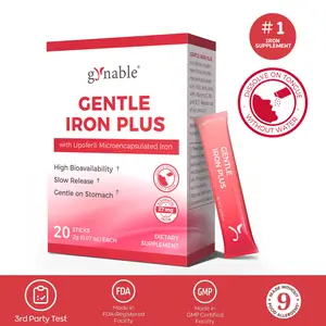 Gynable Gentle  Iron Supplement for Women & Men,Tongue-Dissolving Powder without Water, Lipofer Microencapsulated Iron 27mg, Vitamin C, B6, B12, Folic Acid, Beet Root for High Absorption & Blood Health, 20 Packs,Slow Release Iron For Anemia