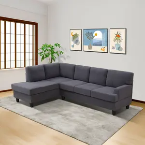 Dark Grey Breathable Fluffy 2-Piece Sofa Set, Modern Comfy Upholstered Couch, Deep Seat & Sturdy Frame, Space‑Saving Furniture for Living Room Apartment