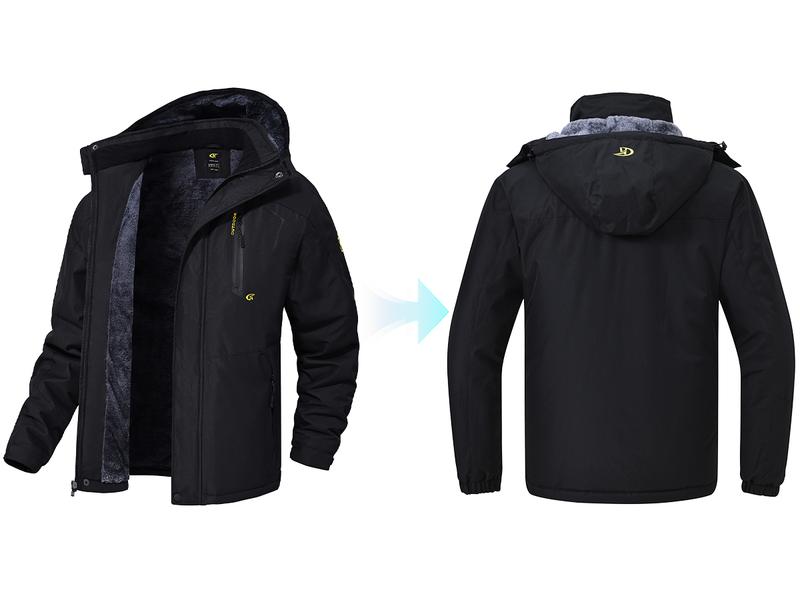 【Plus Size】Men's Winter Coats Waterproof Ski Snow Jacket Warm Fleece Jacket Parka Raincoats With Multi-Pockets Hooded Windproof Windbreaker Outdoor Fit Type Sports Outerwear【Plus Size,S-XXXXL】