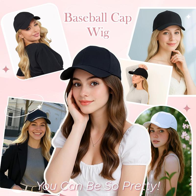 Baseball Hat Wig for Women Wig Cap with 16in Curly Hair Extensions Hat with Hair Wave Adjustable Baseball Cap Wigs