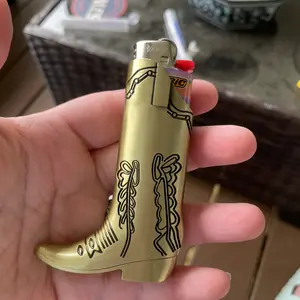 Silver Metal Cowboy Boot Lighter Case - Accessory for Mini Bic J5, Stylish Lighter Cover, Ideal for Home or Everyday Carry, Lighter Covers