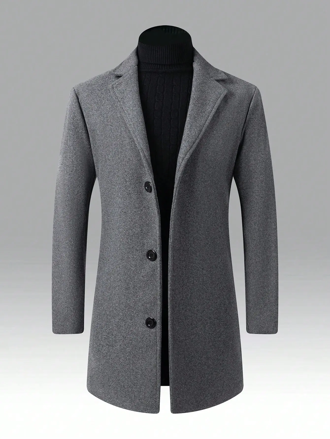KZZ Men's Classic Midi Button-Up Coat, Casual Solid Warm Long-Sleeves Regular-Fit Outerwear with Easy Button Front, Lapel Neck for Fall & Winter Daily Wear, Casual Outfit Boost,clothes for back to school,first day of school outfits