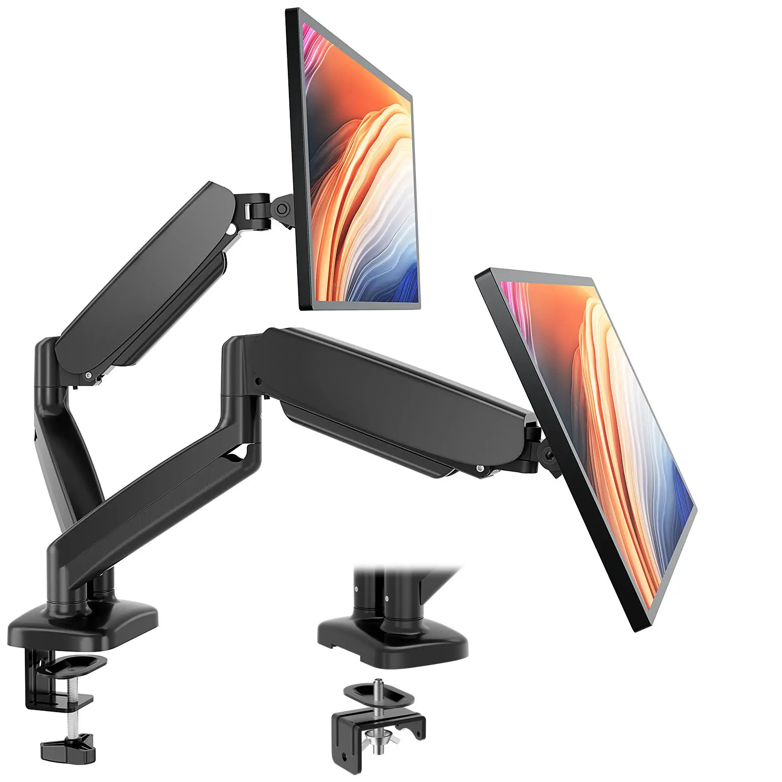 Monitor Mount for Ultra Wide 15 to 27 Inch Screen, Fully Adjustable Gas Spring Monitor Arm Desk Stand with Clamp and Grommet Base