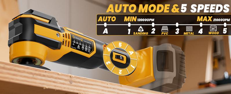 Upgrade Cordless Oscillating Tool Compatible with Dewalt 20V Battery(NO BATTERY!!), Brushless Multi Tool Kit with 6 Speed for Cutting Wood Remove Grout & Sanding,LED Light