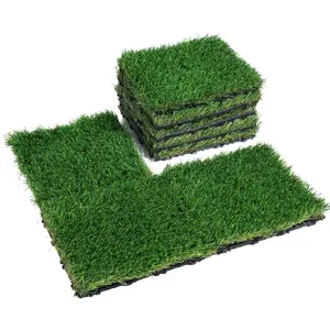 18-Pcs 12"x12" Interlocking Artificial Grass Tiles – Self-Draining Synthetic Turf Deck Flooring Mats, Perfect for Indoor/Outdoor Entryways, Pet Areas & Multi-Purpose Scraper Pads
