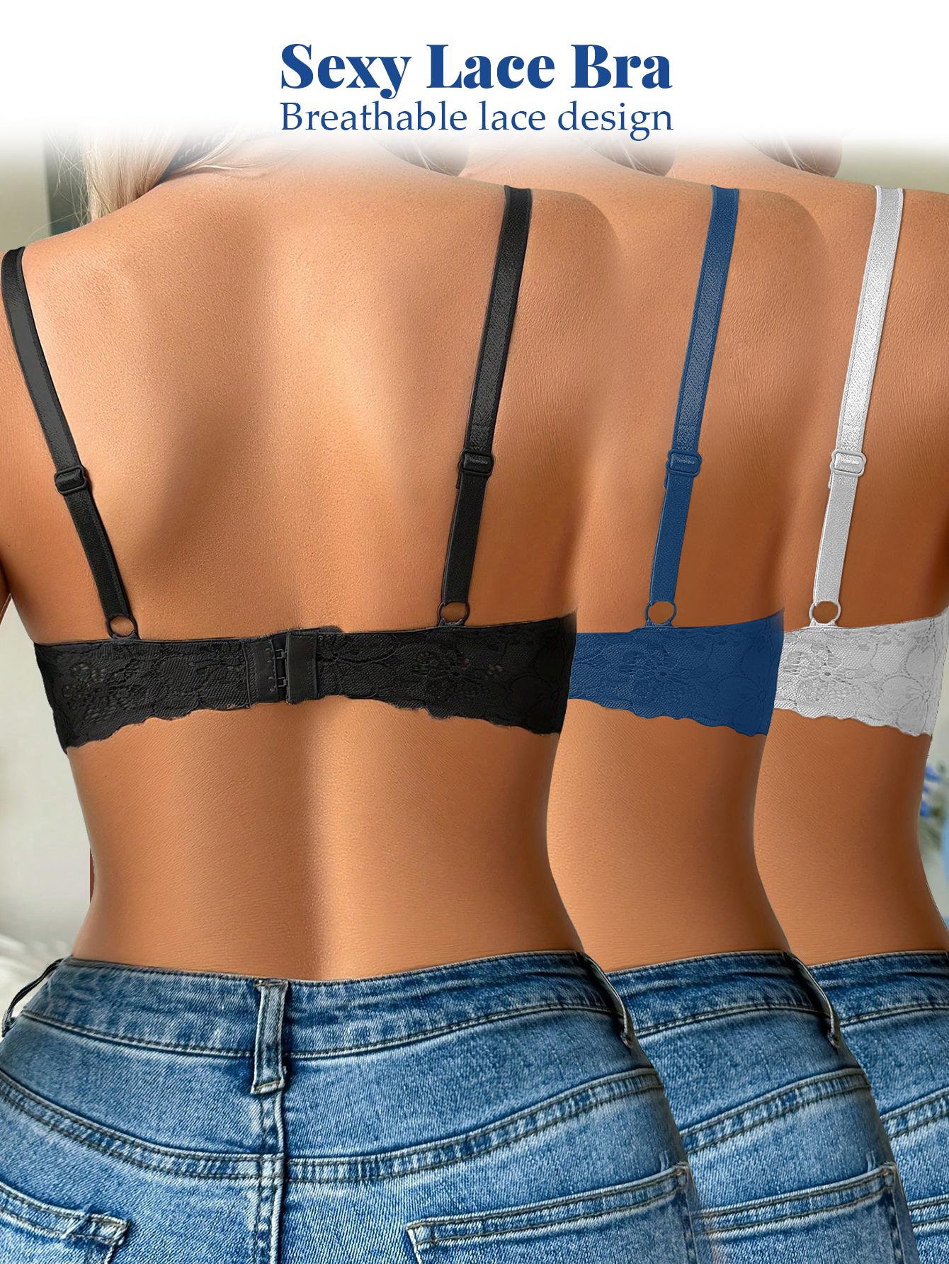 1/3PCS Sexy Lace Push-Up Jacquard Bra ,Ajustable Straps, Side Support & Breathable Fabric ,Soft Comfortable Elegance Romantic Floral bras for women,Multi-functional Everyday