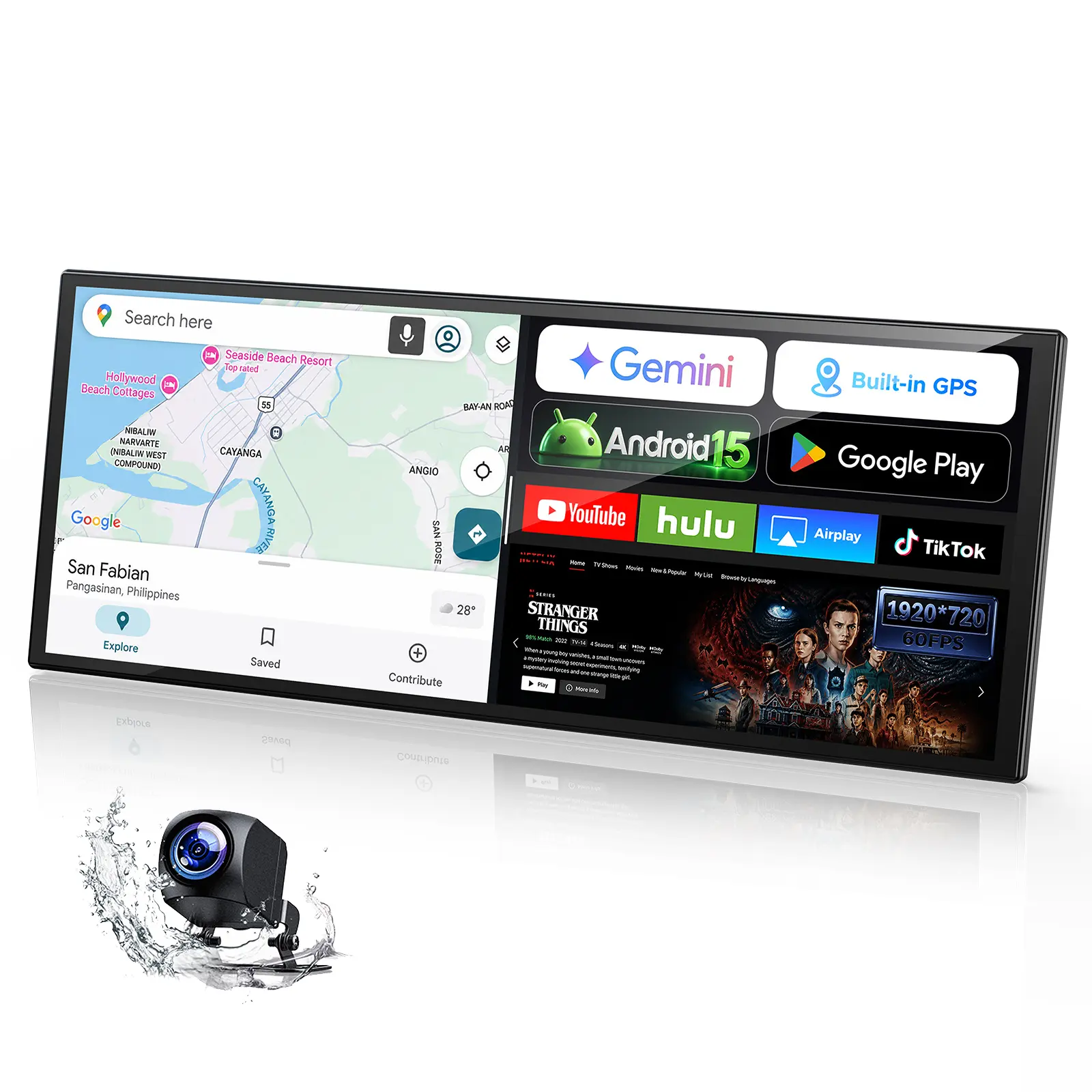 LAMTTO 10.25" AI Car Screen, Android Display with Gemini + Offline GPS + Google Play Apps | Not Just CarPlay - CarPlay Screen for Car Stop Draining Your Phone Battery While Driving, Cars, Car Interior Accessories