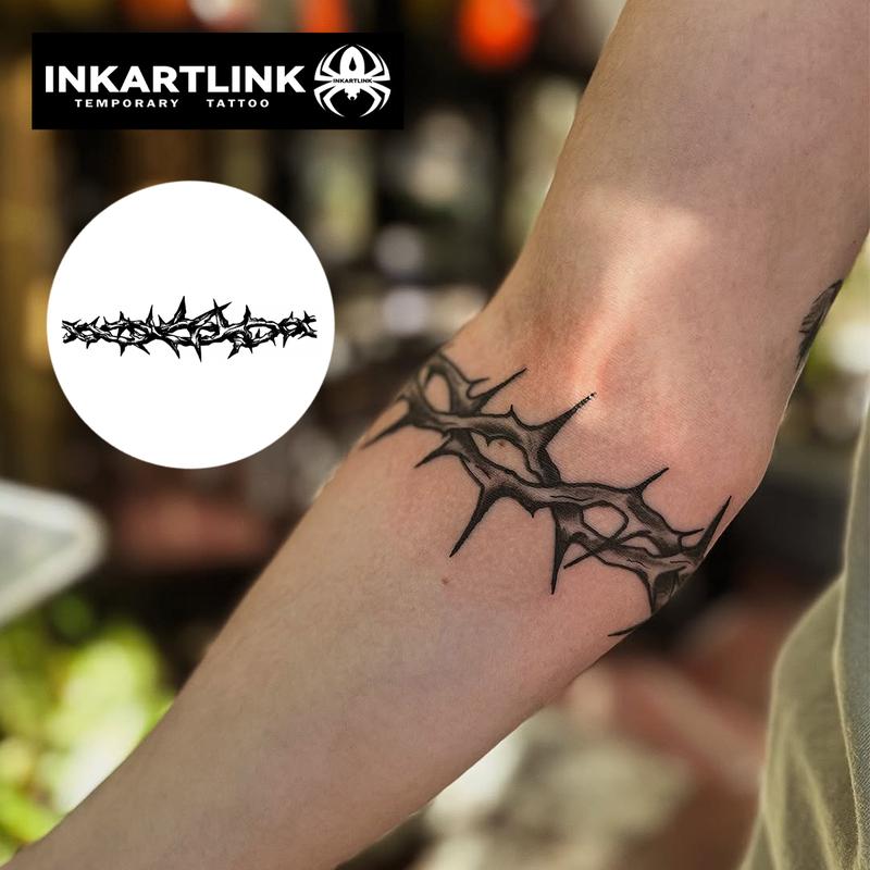 INKARTLINK Tattoo Tech, 2 Sheets Semi-Permanent Temporary Tattoos, Thorn Series, Adult Art Design,Lasts 1-2 Weeks, Waterproof, Realistic Look, No Adhesive, No Reflection,For Man And Woman,Ideal for Swimming, Party