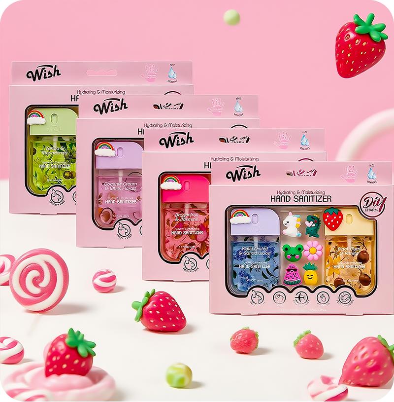 Wish Gift Box Set Power Mist Hydrating Hand Sanitizer Spray 1.5 fl oz Cute Portable Travel Size DIY Gift for Children Aroma Hygiene Products