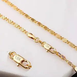 Fashion 18k Gold Color Necklace 2MM 16/18/20/22/24/26/28/30 Inch Side Chain Necklace For Women Men Jewelry 925 Silver Color Necklace