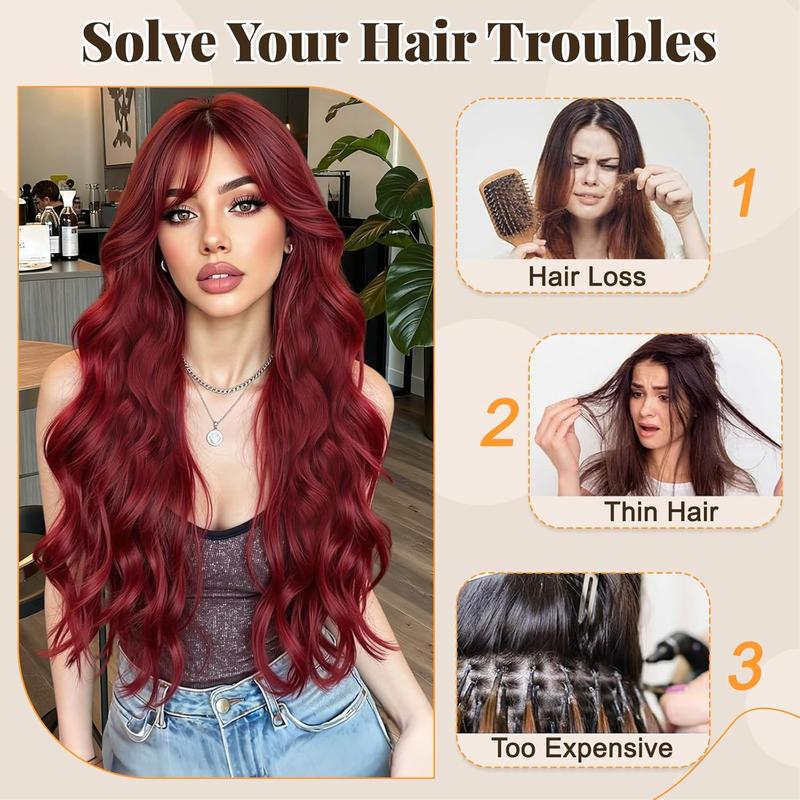 Clip in Long Wavy Synthetic Hair Extension 20 Inch Red 4PCS Thick Hairpieces Fiber Double Weft Hair for Women instant volume