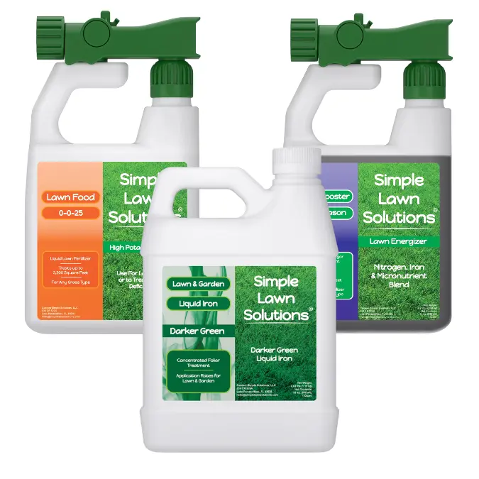Cool Season Lawn Summer 32oz Trio - Liquid Lawn Food 0-0-25 Fertilizer, Lawn Energizer, and Darker Green Liquid Iron