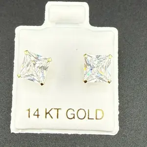 14k gold clear square earrings