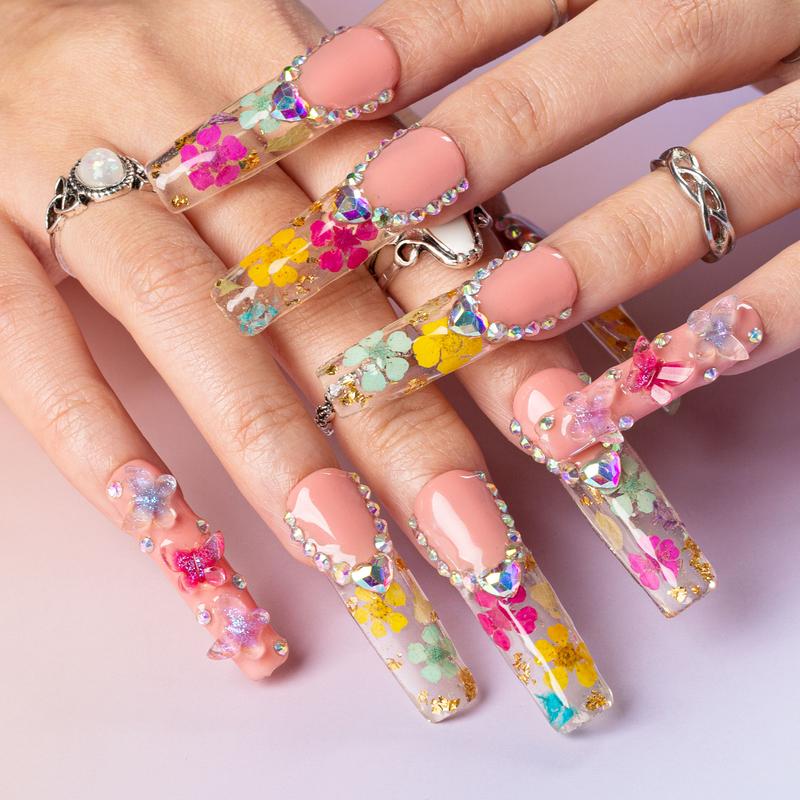 Lovful Square Mid Length 1.7" Handmade Acrylic Press-On Nails for Art & Care|10PCS Reusable,Salon Quality,Link1 H23-H195 Outdoorfun