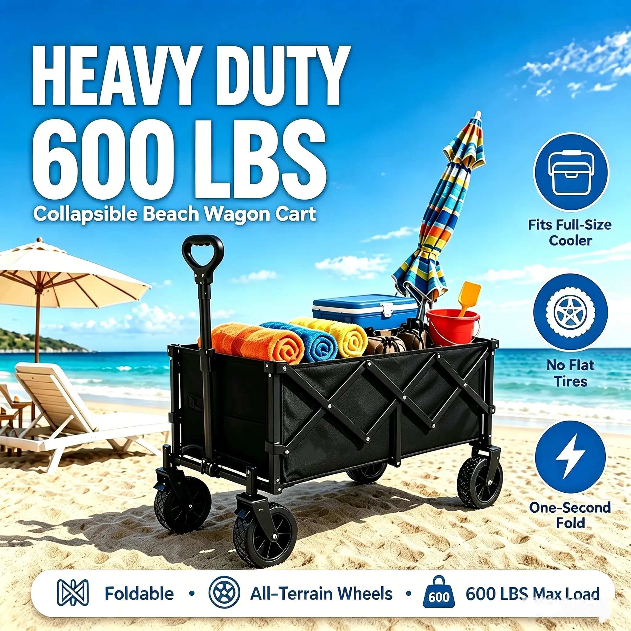 600 lbs Heavy-Duty Folding Multi-Use Cart with All-Terrain Swivel Wheels, Oxford Cloth Large-Capacity Storage Bag, Suitable for Outdoor Patios, Gardens (Home Improvement Building Supplies Trolley)