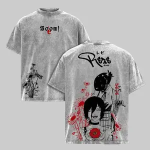 Reze Chainsaw Man Tee – Vintage Washed Oversized Heavy Cotton T-Shirt, Women Cosplay Style, Movie Inspired Anime Manga Streetwear, Unisex Retro Graphic Top