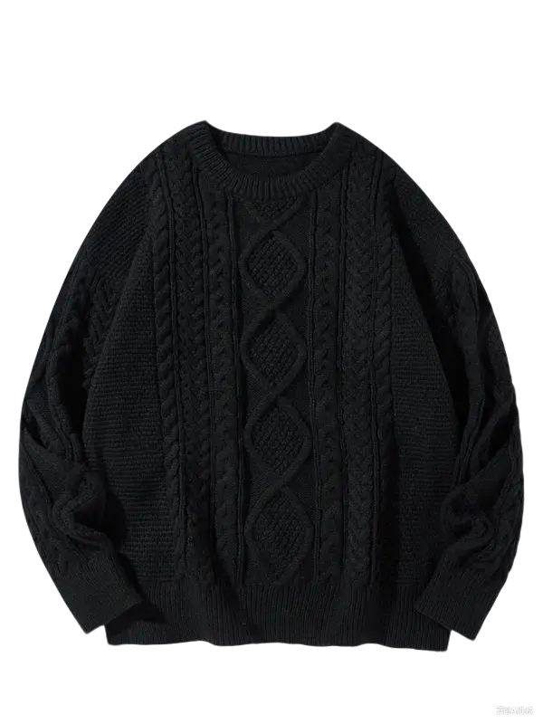 Men's Casual Cable-Knit Fashion Sweater - Beige Unisex Drop Shoulder Long Sleeve Crew Neck Top with Textured Knitting, Easy Layering Over Tees/Hoodies, Ideal for Fall, Pair with Jeans/Leggings, Polyester