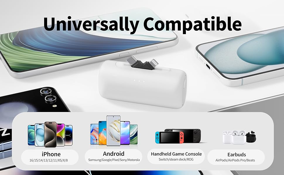 iWALK 5000mAh 2-in-1 Connector Portable Charger LinkPod Switch Power Bank for iPhone & Android Devices Travel Gadgets USB Battery Operated Compact Design Fast Charging