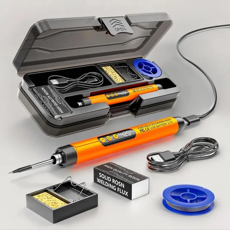 LCD ,portable USB adjustable temperature soldering iron gun, Corded solder iron, home DIY soldering kit with storage box, electronic soldering tool