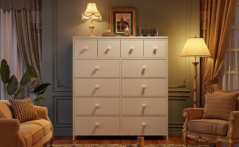 RaybeeFurniture 12 Drawer Fabric Dresser for Bedroom, Tall Dresser with Wooden Top& Metal Frame, Chest of Drawer Organizer, Storage Cabinet for Closet, Entryway