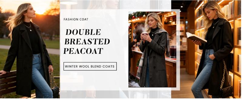 YeeZaa Women's Wool Blended Coat Notch Lapel Mid Long Single Breasted Pea Coat Jacket Outwear 2026 Spring Fall Winter Outfits
