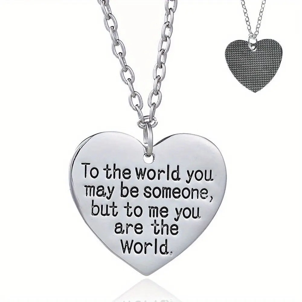 Women's Engraved Heart-Shaped Pendant Necklace - Adjustable Rhodium Chain-Link Fashion Costume Jewelry, Personalized & Glossy Commemorative Charm Necklace, Gift for Valentine's Day, Birthday, Personalized Pendant Necklaces, Commemorative Charm Necklaces