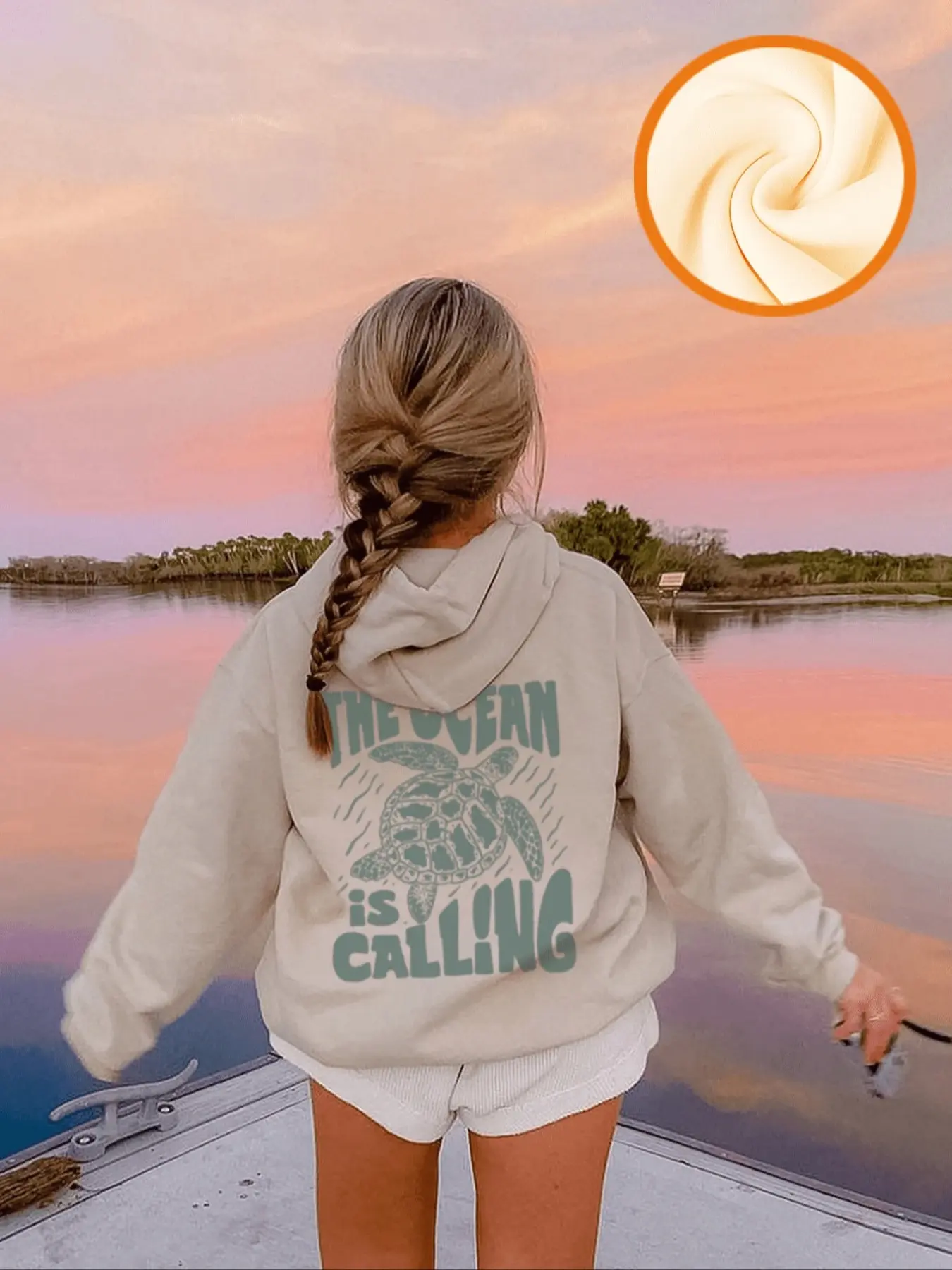 Ocean Life Sea Turtle Print Hooded Sweatshirt, Casual Fashion Sweatshirt, Womenswear, American Retro Casual Style, Thick Knit Fabric, Loose Fit, Fall & Winter New Arrival