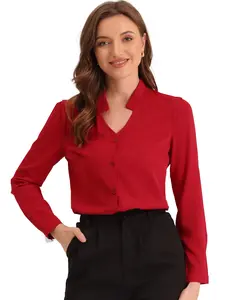 INSPIRE CHIC Elegant V Neck Work Office Button Up Shirt